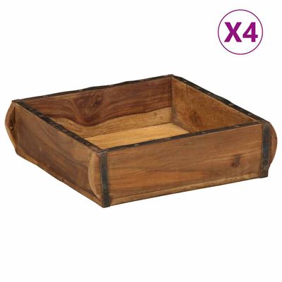 vidaXL Podnos 4 pcs Hnedá 29 x 31 x 10 cm Masívne obnovené drevo
