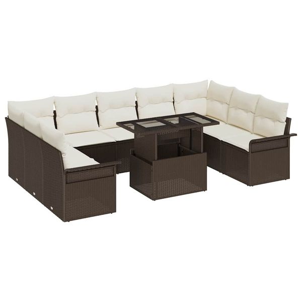 vidaXL Súprava záhradných pohoviek s vankúšom 10 pcs Hnedá Poly Ratan