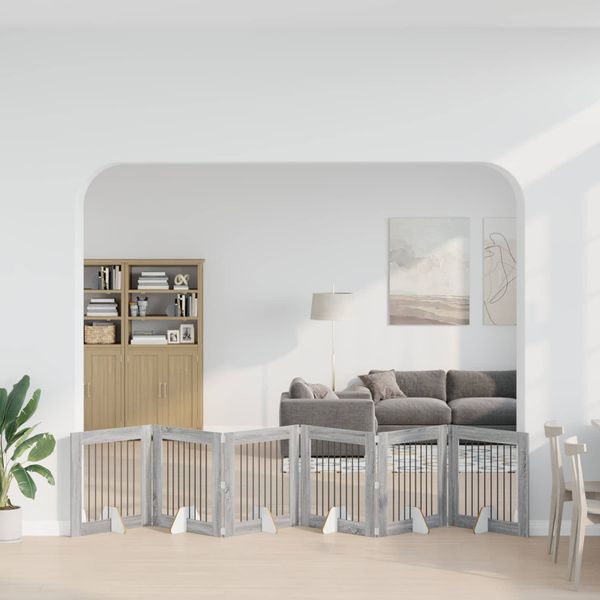 vidaXL Skladacia psia brána so stojanmi 6 ks Sivý Sonoma 482 cm