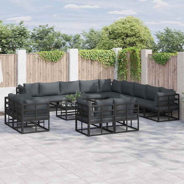 vidaXL Súprava záhradných pohoviek s vankúšom 13 pcs Čierna Hliník