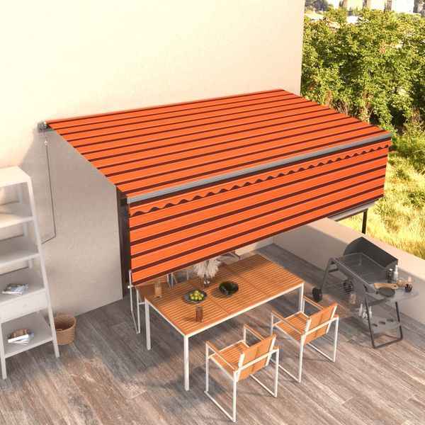 vidaXL Automaticky zaťahovacia markíza s tienidlom 5x3m oranžovo-hnedá
