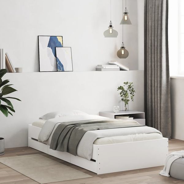 vidaXL Posteľný rám so zásuvkami biely 100x200 cm kompozitné drevo