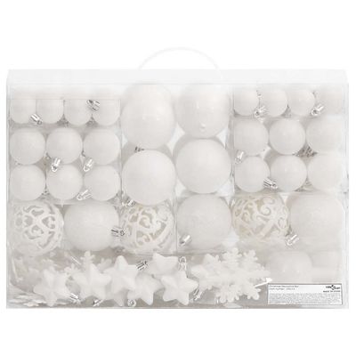 vidaXL 111-dielna sada vianočných ozdôb biela polystyrén