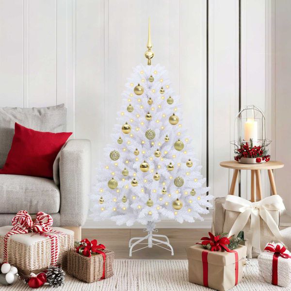 vidaXL Umelý Sklápací Vianočný Stromček Biela 120 cm PVC a oceľ