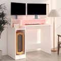 vidaXL Stôl s LED svetlami, biely 97x45x90 cm, kompozitné drevo