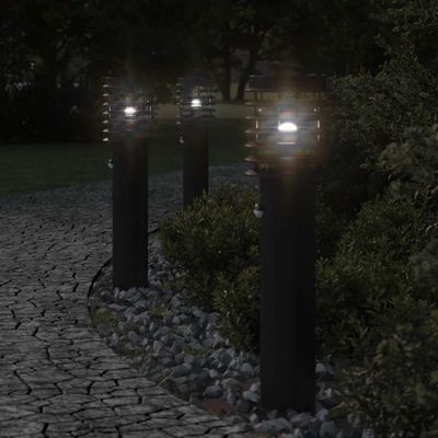 vidaXL Vonkajšie stojace lampy senzor 3 ks čierne 60 cm nehrdzav. oceľ