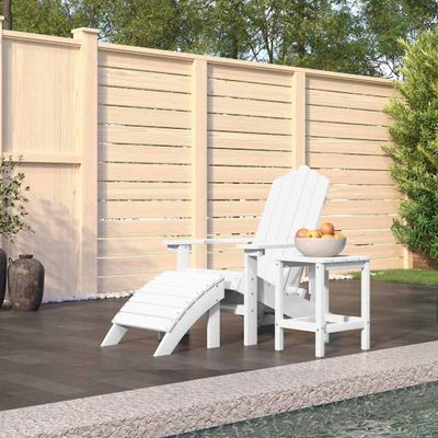 vidaXL Záhradná stolička Adirondack s podnožkou a stolíkom HDPE biela