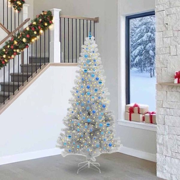 vidaXL Vianočný stromček s 300 LED-i so stojanom Strieborná 240 cm PET