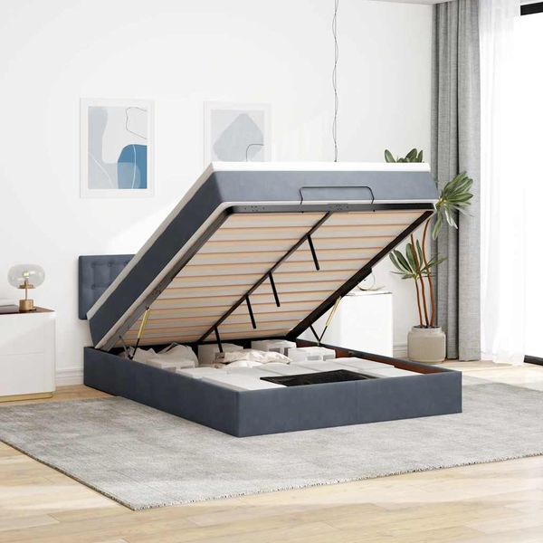 vidaXL Osmanská posteľ s matracom tmavosivá 140x190cm zamat