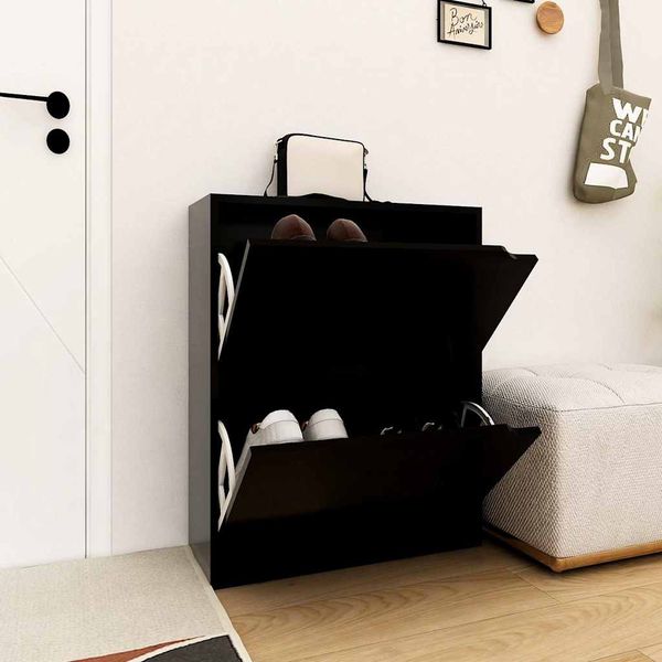 vidaXL Botník s 2 dvierkami čierny 59x24x74 cm drevotrieska
