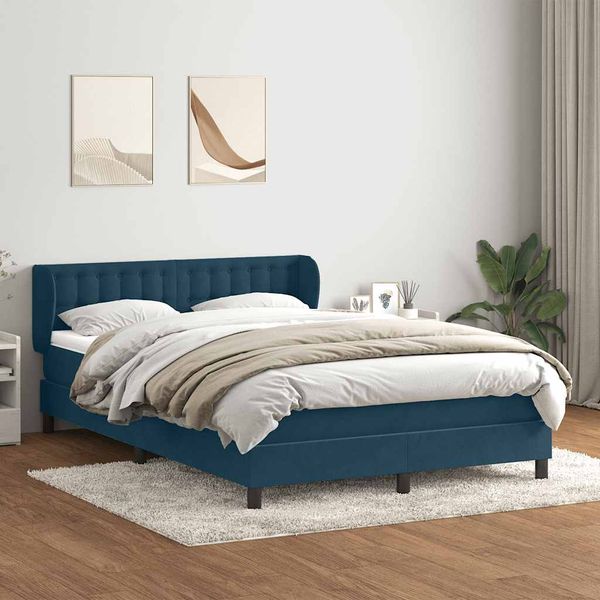 vidaXL Posteľný rám boxsping s matracom tmavomodrý 160x220 cm zamat