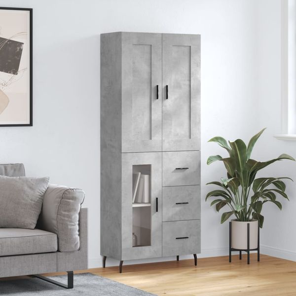 vidaXL Vysoká skrinka betónová sivá 69,5x34x180 cm spracované drevo