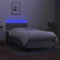 vidaXL Posteľ boxsping s matracom a LED bledosivá 90x200 cm látka