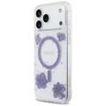 Guess Resin Flowers Glitter MagSafe puzdro pre iPhone 17 Pro Max fialové
