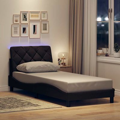 vidaXL Rám postele s LED bez matraca tmavohnedá 90x200 cm látka