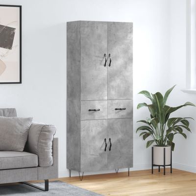 vidaXL Vysoká skrinka betónová sivá 69,5x34x180 cm spracované drevo