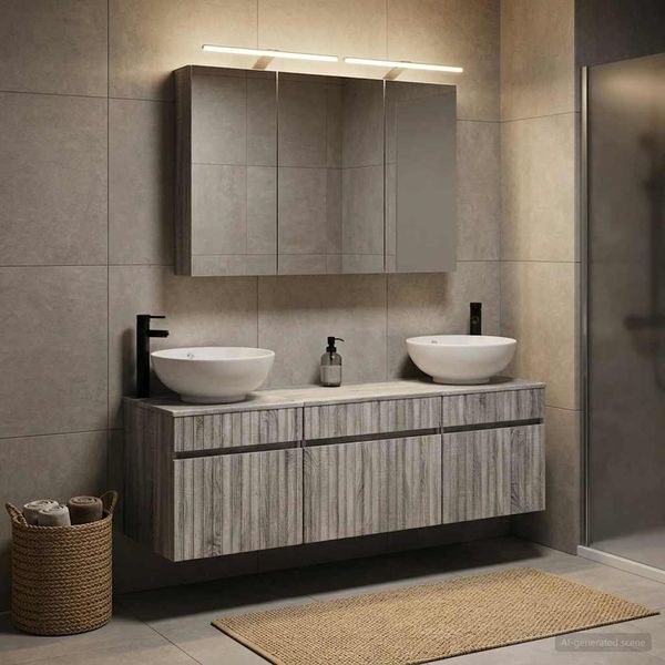 vidaXL Set kabinetov do kúpeľne 4 pcs Sivý Sonoma 100 x 14,5 x 70 cm