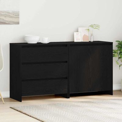 vidaXL Servírovacia skriňa so zásuvkou 2 pcs Čierna 70 x 41 x 75 cm