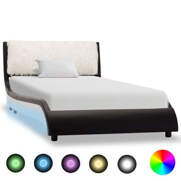 vidaXL Posteľný rám s LED, čierno biely, umelá koža 90x200 cm