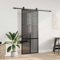vidaXL Posuvné dvere s kovaním čierne 90x205 cm tvrdené sklo