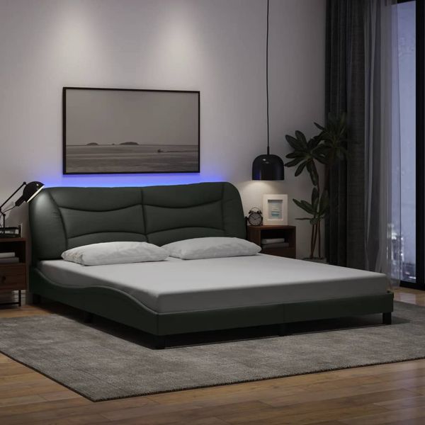 vidaXL Rám postele s LED bez matraca Hvar tmavosivá 180x200 cm látka