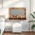 vidaXL Zrkadlová skrinka s LED diódou, dubový dekor, 90x31,5x62 cm