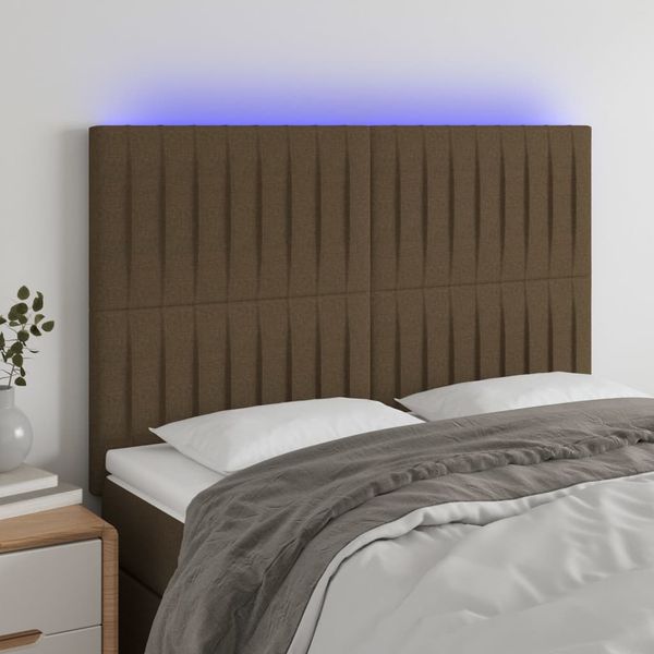 vidaXL Čelo postele s LED tmavohendé 147x16x118/128 cm látka
