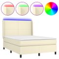 vidaXL Boxspring posteľ s matracom a LED krémová 140x190 cm umelá koža