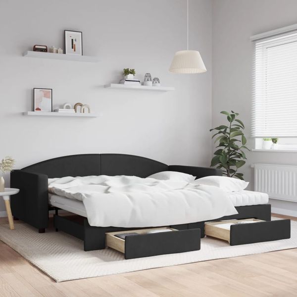 vidaXL Rozkladacia denná posteľ so zásuvkami čierna 100x200 cm látka