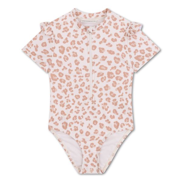 Plavky s krátkym rukávom s UPF 50+ Beige Leopard