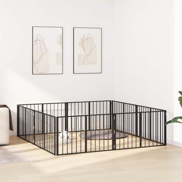 vidaXL Psia brána 8 pcs Čierny 100 x 60 cm Pozinkovaná oceľ