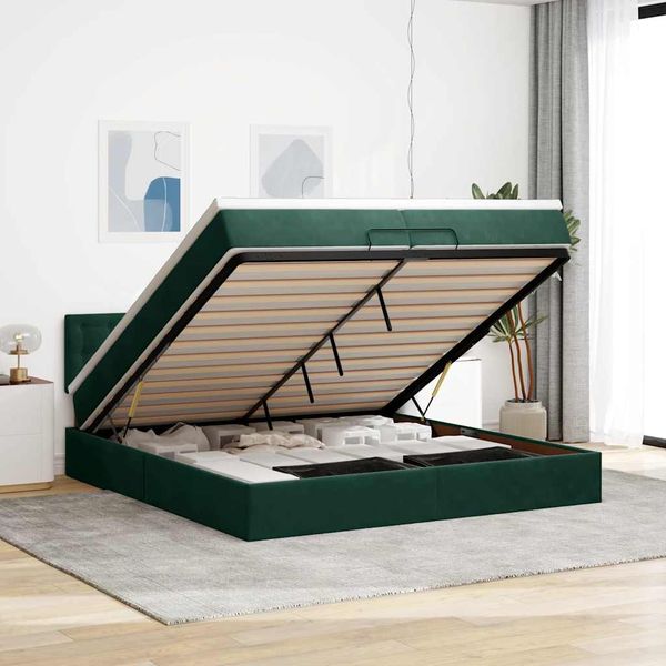 vidaXL Osmanský rám postele s matracmi tmavozelená 200x200 cm zamat