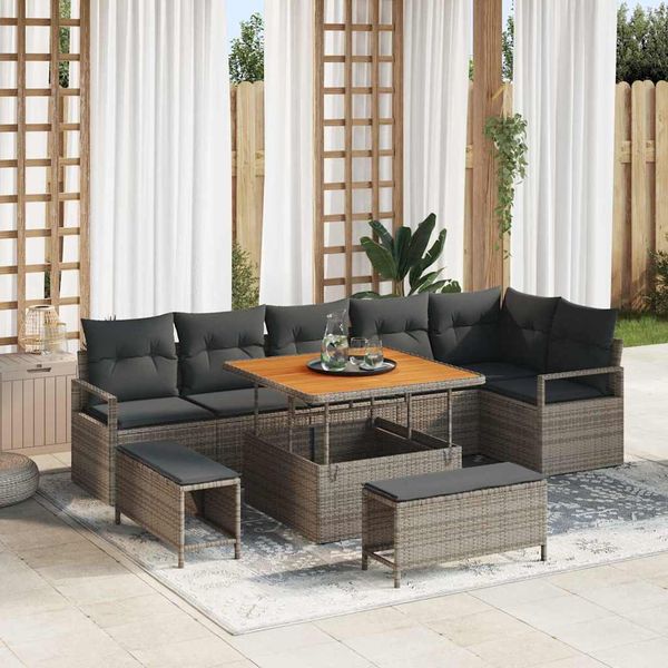 vidaXL Súprava záhradných pohoviek s vankúšom 9 pcs Sivá Poly ratan