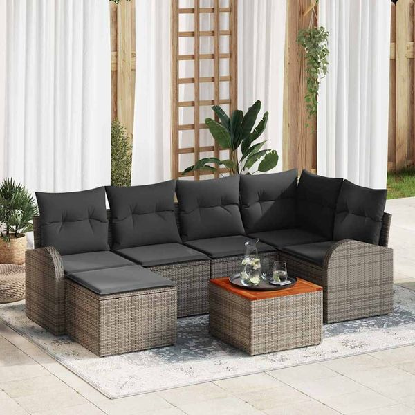 vidaXL Súprava záhradných pohoviek s úložiskom 7 pcs Sivá polyratan