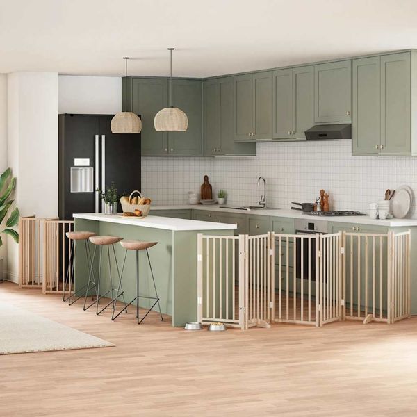 vidaXL Brána pre psa s dverami skladacia 15panely 750cm topoľové drevo