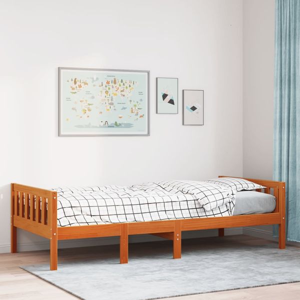 vidaXL Detská posteľ bez matraca, hnedá 75x190 cm, borovicový masív