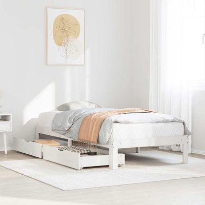 vidaXL Posteľný rám so zásuvkami biely 75x190 cm borovicový masív