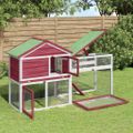 vidaXL Králikáreň červená 185,5x60,5x109,5 cm masívna borovica