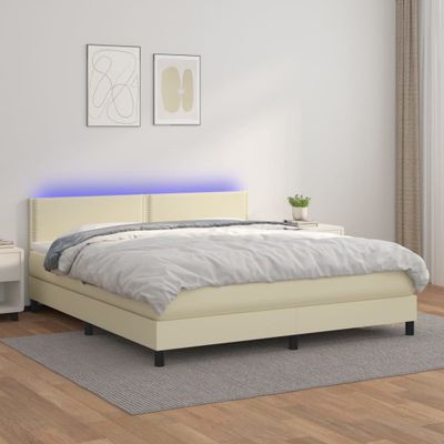 vidaXL Boxspring posteľ s matracom a LED krémová 160x200 cm umelá koža