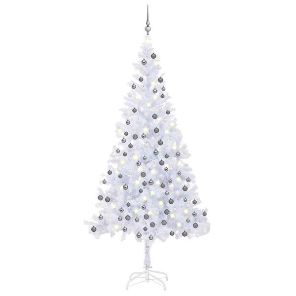 vidaXL Osvetlený umelý vianočný stromček+gule 210 cm, 910 vetvičiek