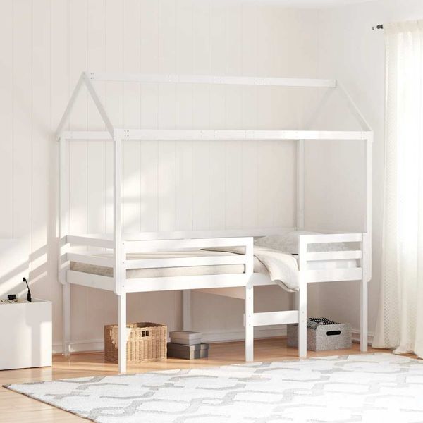 vidaXL Vysoká posteľ so strechou biela 90x200 cm borovicový masív