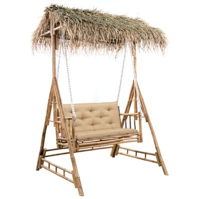 vidaXL 2-miestna hojdacia lavička s palmovými listami a podložkou bambus 202 cm