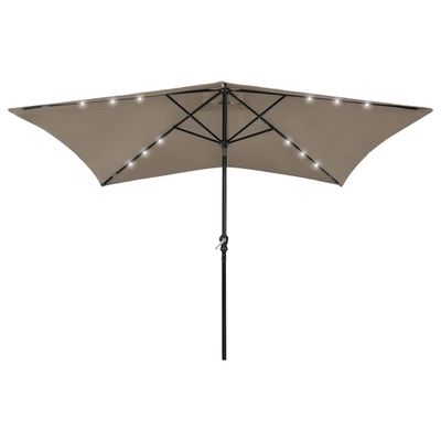 vidaXL Záhradný slnečník s LED, oceľová tyč, sivohnedý 2x3 m