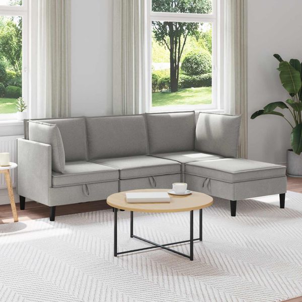 vidaXL Súprava nábytku do obývačky 4 pcs Svetlosivá Látka