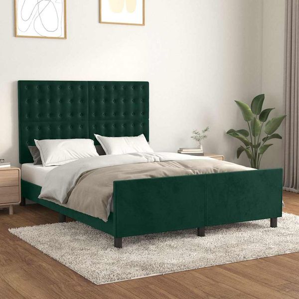 vidaXL Posteľ bez matraca tmavozelený 140x200 cm zamat