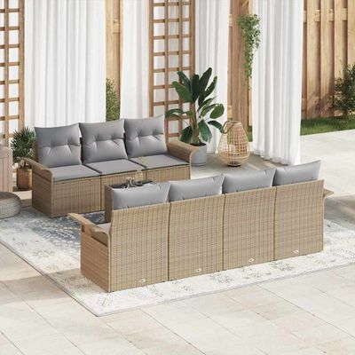 vidaXL Súprava záhradných pohoviek s vankúšom 8 pcs Béžová polyratan
