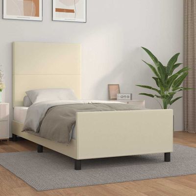 vidaXL Posteľný rám s čelom krémový 100x200 cm umelá koža