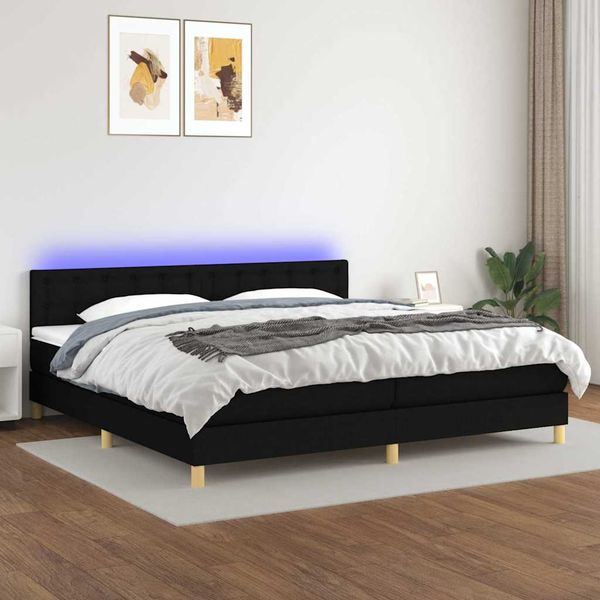 vidaXL Posteľ boxsping s matracom a LED čierna 200x200 cm látka