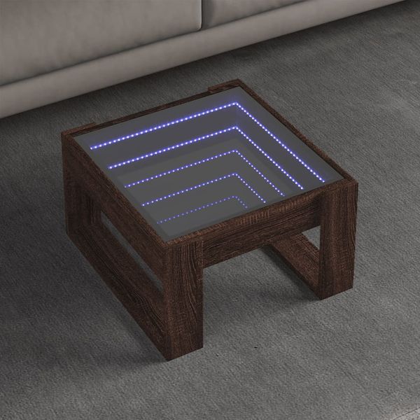 vidaXL Konferenčný stolík s nekonečnými LED hnedý dub 50x53x30 cm