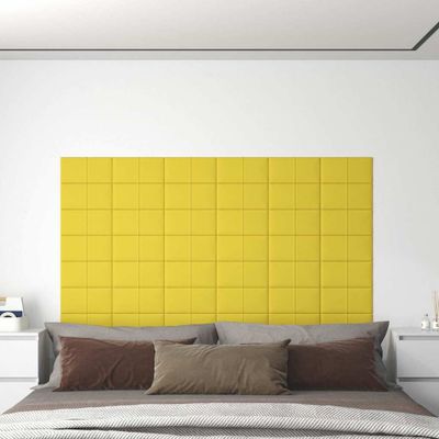 vidaXL Nástenné panely 12 ks bledožlté 30x15 cm látka 0,54 m²